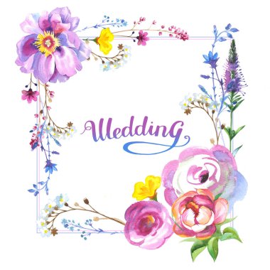 Kır çiçeği gül çiçek çerçeve izole bir suluboya tarzında