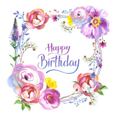 Kır çiçeği gül çiçek çerçeve izole bir suluboya tarzında