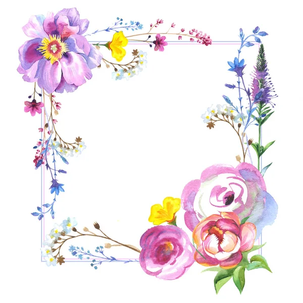 Wildflower rose flower frame in a watercolor style isolated — Stock Photo, Image