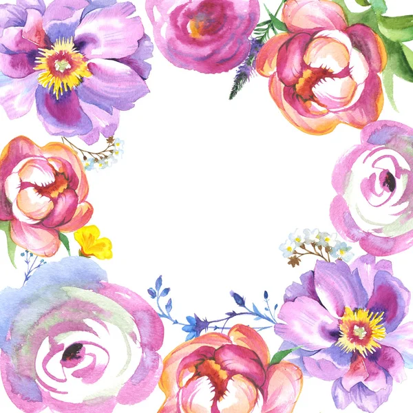 Wildflower rose flower frame in a watercolor style isolated — Stock Photo, Image