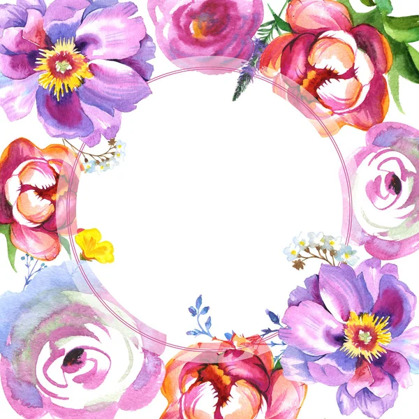 Wildflower rose flower frame in a watercolor style isolated — Stock Photo, Image