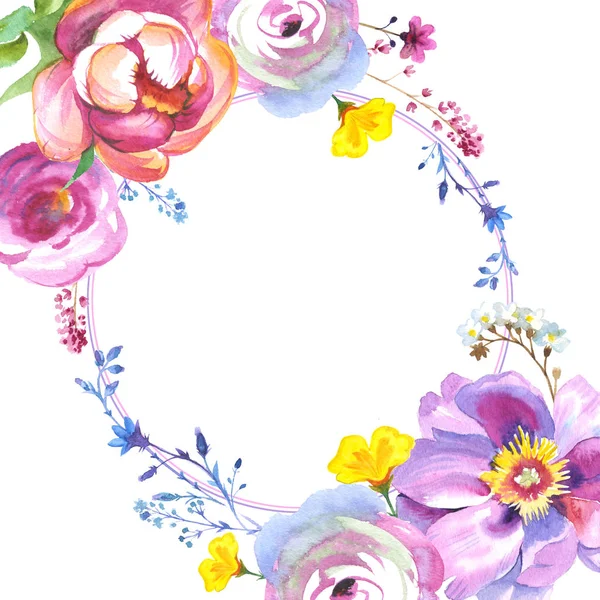 Wildflower rose flower frame in a watercolor style isolated — Stock Photo, Image