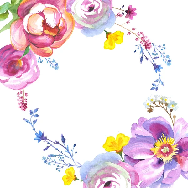Flor silvestre rosa marco de flores en un estilo de acuarela aislado — Foto de Stock