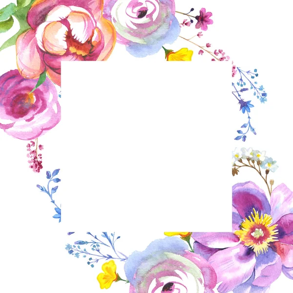 Wildflower rose flower frame in a watercolor style isolated — Stock Photo, Image