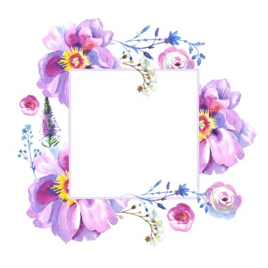 Kır çiçeği gül çiçek çerçeve izole bir suluboya tarzında