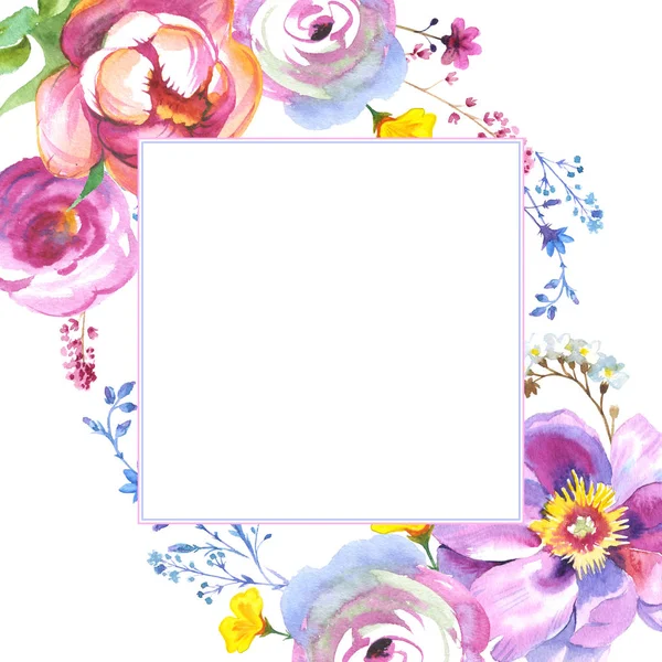 Wildflower roze bloem frame in een aquarel stijl geïsoleerd — Stockfoto