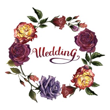 Kır çiçeği gül çiçek çelenk izole bir suluboya tarzında.