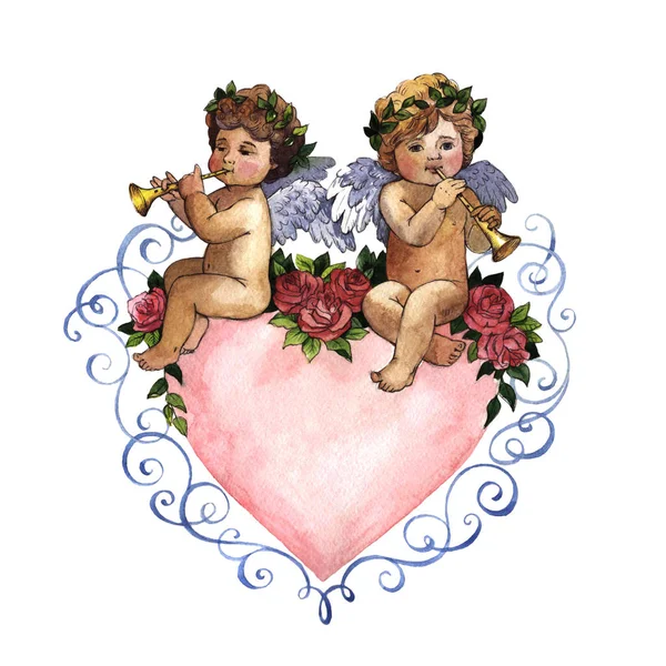 Glad Alla hjärtans dag kärlek firande i akvarell stil isolerade. — Stockfoto