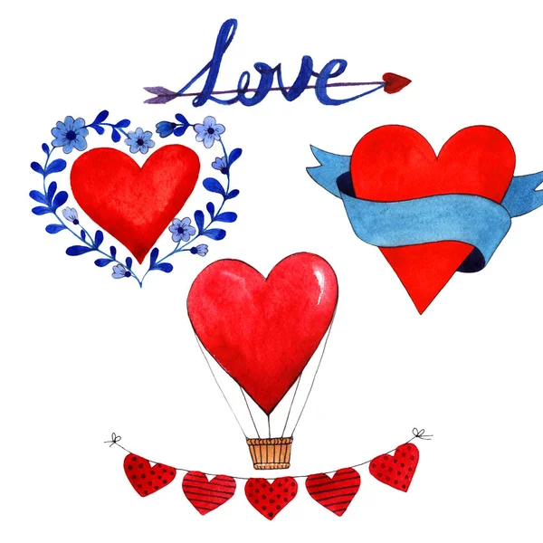 Boldog Valentin-nap szeretet ünnepe elszigetelt akvarell stílusú. — Stock Fotó