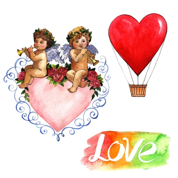 Happy Valentijnsdag liefde viering in een aquarel stijl geïsoleerd. — Stockfoto