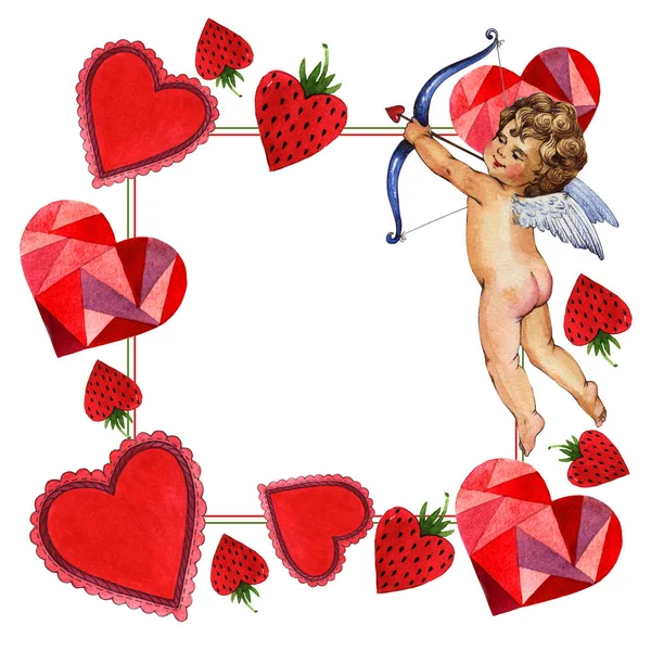 Happy Valentijnsdag liefde viering frame in een aquarel stijl geïsoleerd. — Stockfoto