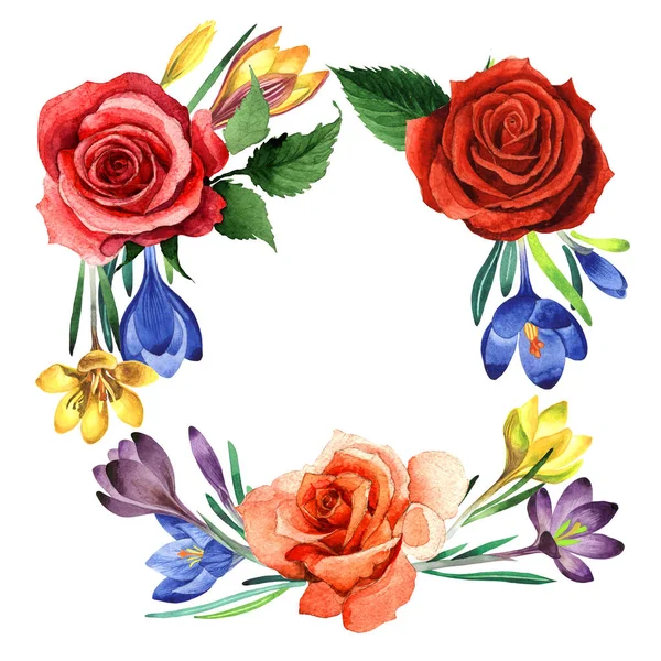 Kır çiçeği çiğdemler çiçek çerçeve izole bir suluboya tarzında.