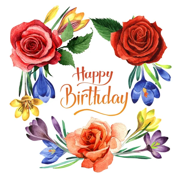 Kır çiçeği çiğdemler çiçek çerçeve izole bir suluboya tarzında.