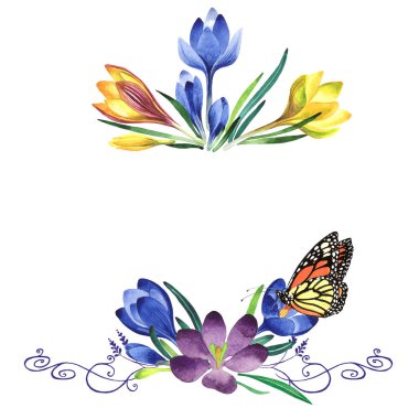 Kır çiçeği çiğdemler çiçek çerçeve izole bir suluboya tarzında.