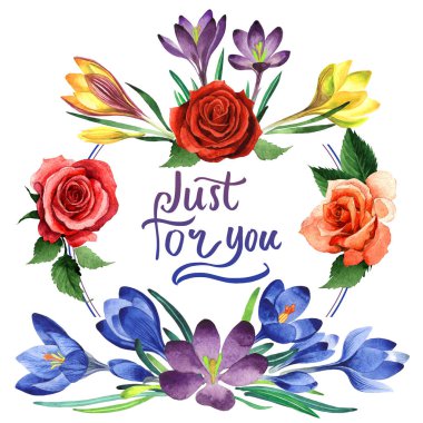 Kır çiçeği çiğdemler çiçek çerçeve izole bir suluboya tarzında.