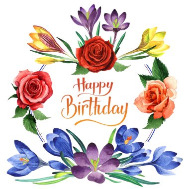 Kır çiçeği çiğdemler çiçek çerçeve izole bir suluboya tarzında.