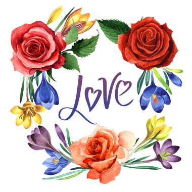 Kır çiçeği çiğdemler çiçek çerçeve izole bir suluboya tarzında.