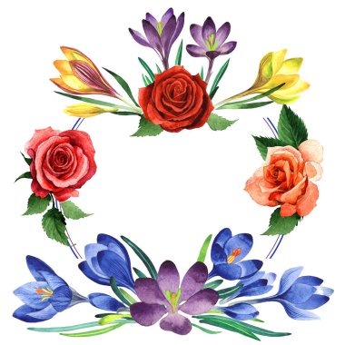 Kır çiçeği çiğdemler çiçek çerçeve izole bir suluboya tarzında.