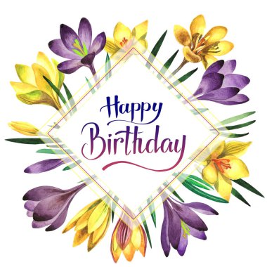 Kır çiçeği çiğdemler çiçek çerçeve izole bir suluboya tarzında.