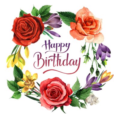 Kır çiçeği çiğdemler çiçek çelenk izole bir suluboya tarzında.