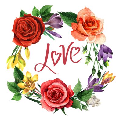 Kır çiçeği çiğdemler çiçek çelenk izole bir suluboya tarzında.