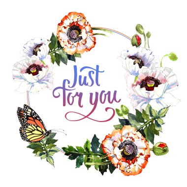 Kır çiçeği haşhaş çiçek çerçeve izole bir suluboya tarzında.