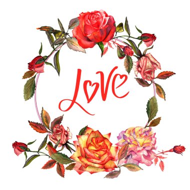 Kır çiçeği gül çiçek çelenk izole bir suluboya tarzında.