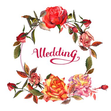 Kır çiçeği gül çiçek çelenk izole bir suluboya tarzında.