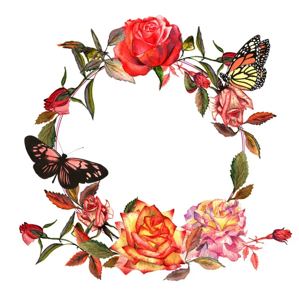 Wildflower rose flower wreath in a watercolor style isolated. — Stock Photo, Image