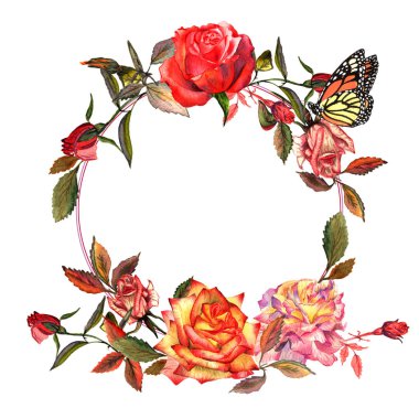 Kır çiçeği gül çiçek çelenk izole bir suluboya tarzında.