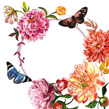 Kır çiçeği Şakayık çiçeği çerçeve izole bir suluboya tarzında.