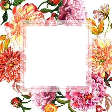 Kır çiçeği Şakayık çiçeği çerçeve izole bir suluboya tarzında.