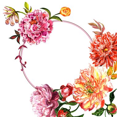 Kır çiçeği Şakayık çiçeği çerçeve izole bir suluboya tarzında.