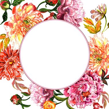 Kır çiçeği Şakayık çiçeği çerçeve izole bir suluboya tarzında.