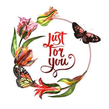 Kır çiçeği Lale çiçek çerçeve izole bir suluboya tarzında.