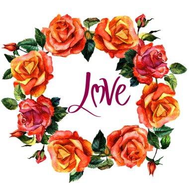 Kır çiçeği gül çiçek çelenk izole bir suluboya tarzında.