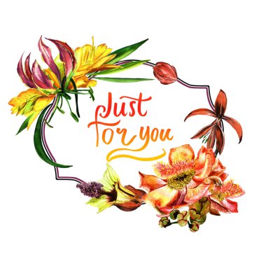 Tropikal Hawaii bırakır ve izole bir suluboya tarzında çerçeve çiçek.