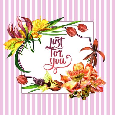 Tropikal Hawaii bırakır ve izole bir suluboya tarzında çerçeve çiçek.