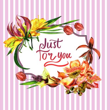 Tropikal Hawaii bırakır ve izole bir suluboya tarzında çerçeve çiçek.