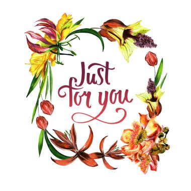 Tropikal Hawaii bırakır ve izole bir suluboya tarzında çerçeve çiçek.