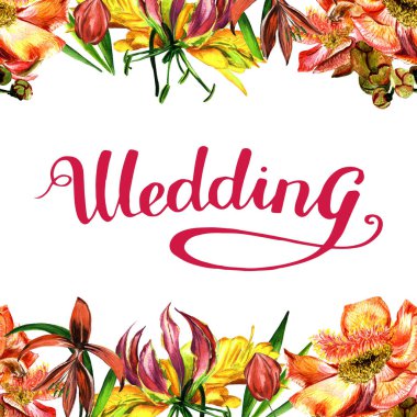 Tropikal Hawaii bırakır ve izole bir suluboya tarzında çerçeve çiçek.