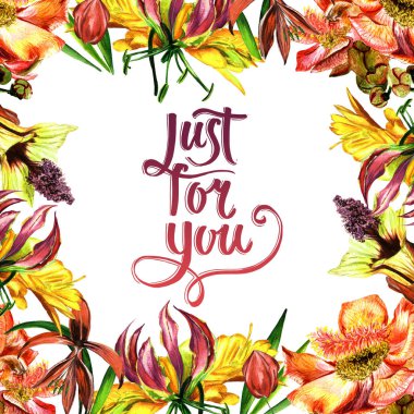 Tropikal Hawaii bırakır ve izole bir suluboya tarzında çerçeve çiçek.