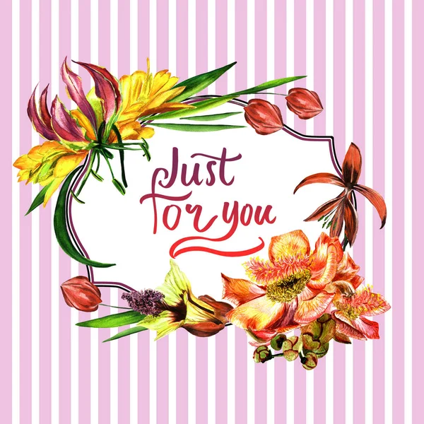 Tropikal Hawaii bırakır ve izole bir suluboya tarzında çerçeve çiçek.