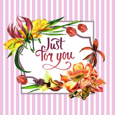 Tropikal Hawaii bırakır ve izole bir suluboya tarzında çerçeve çiçek.