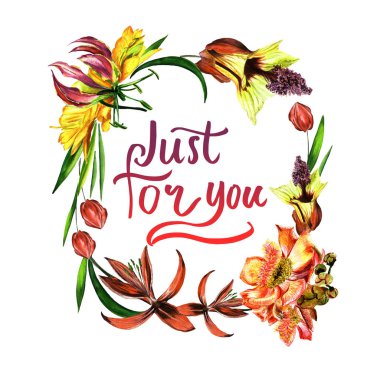 Tropikal Hawaii bırakır ve izole bir suluboya tarzında çerçeve çiçek.