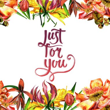 Tropikal Hawaii bırakır ve izole bir suluboya tarzında çerçeve çiçek.