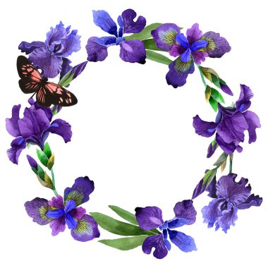 Kır çiçeği Iris çiçek çelenk izole bir suluboya tarzında.