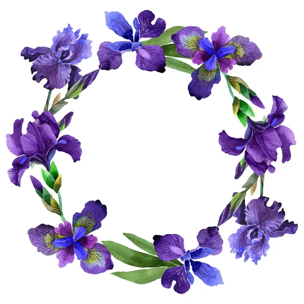 Wildflower iris flower wreath in a watercolor style isolated. — Stock Photo, Image