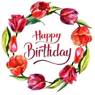 Kır çiçeği Lale çiçek çelenk izole bir suluboya tarzında.