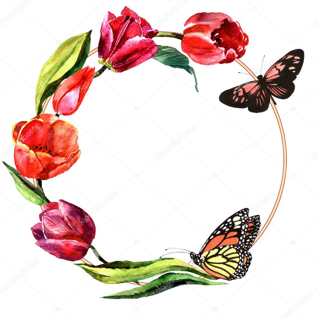 Wildflower tulip flower frame in a watercolor style isolated. — Stock